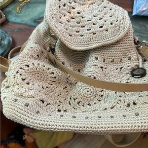 The Sak Cream Crochet Backpack Intricate Design